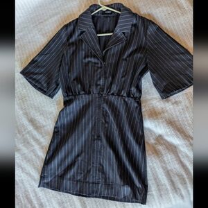 Cider Navy Blue and White Striped Dress